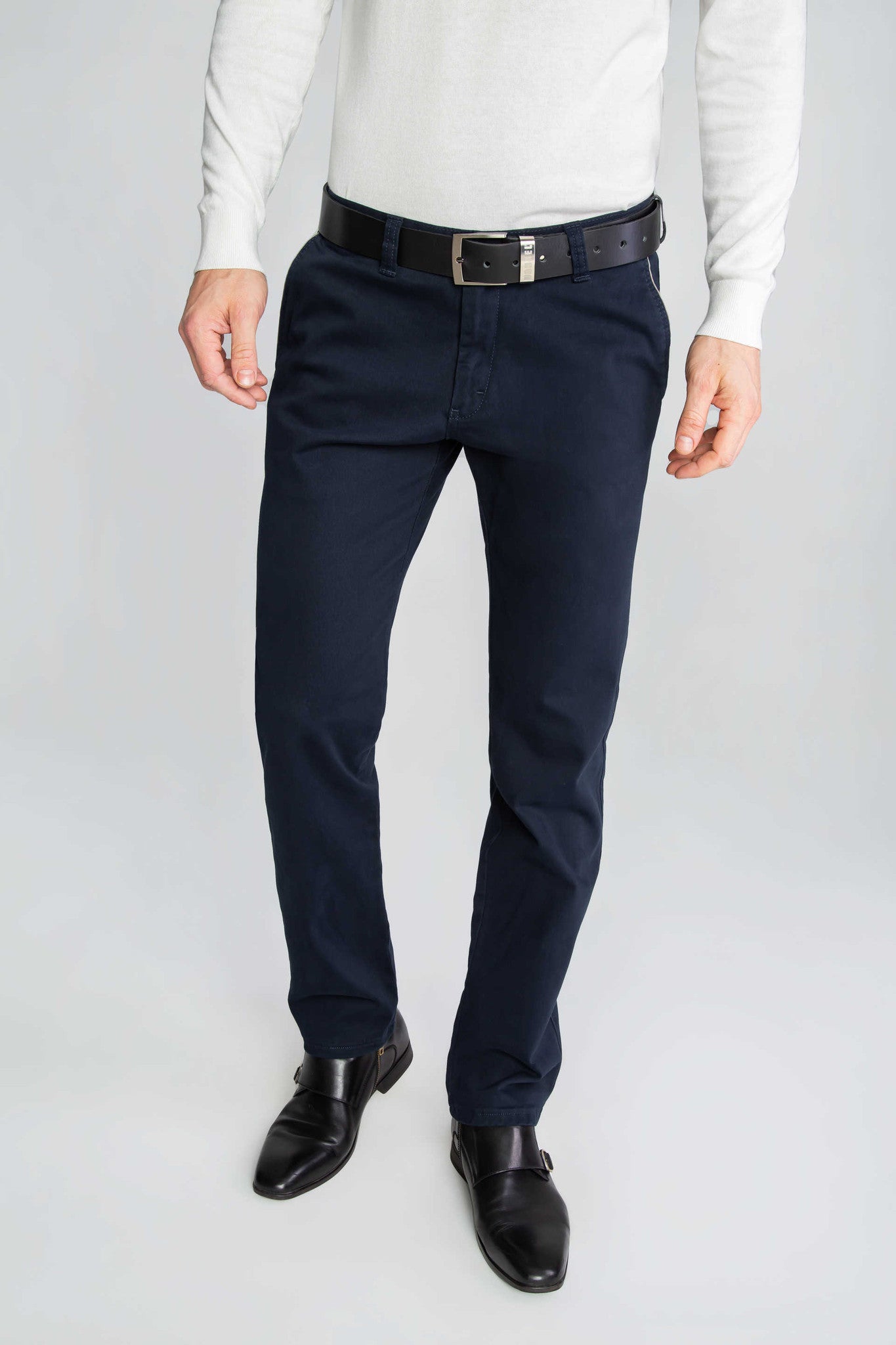 SPODNIE MĘSKIE CHINOS GRANATOWE Z BEŻOWYMI WSTAWKAMI VANKELJEANS® 561B