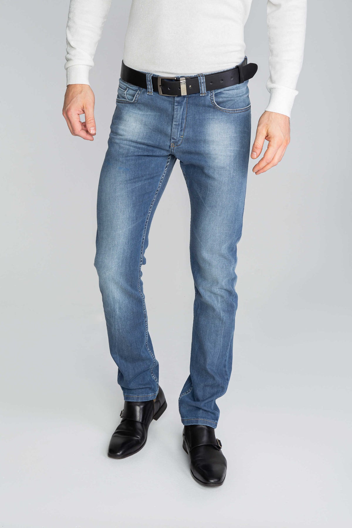 SPODNIE MĘSKIE JEANS WŁOSKIE Z CZERWONĄ WSTAWKĄ VANKELJEANS® 015