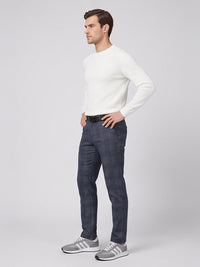 Granatowe chinosy męskie w kratkę VANKELJEANS 123 – widok z boku