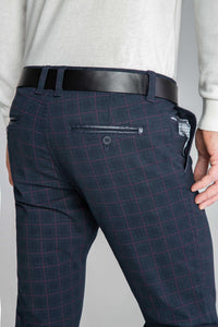 SPODNIE MĘSKIE CHINOS GRAFITOWE W FIOLETOWĄ KRATKĘ VANKELJEANS® 059