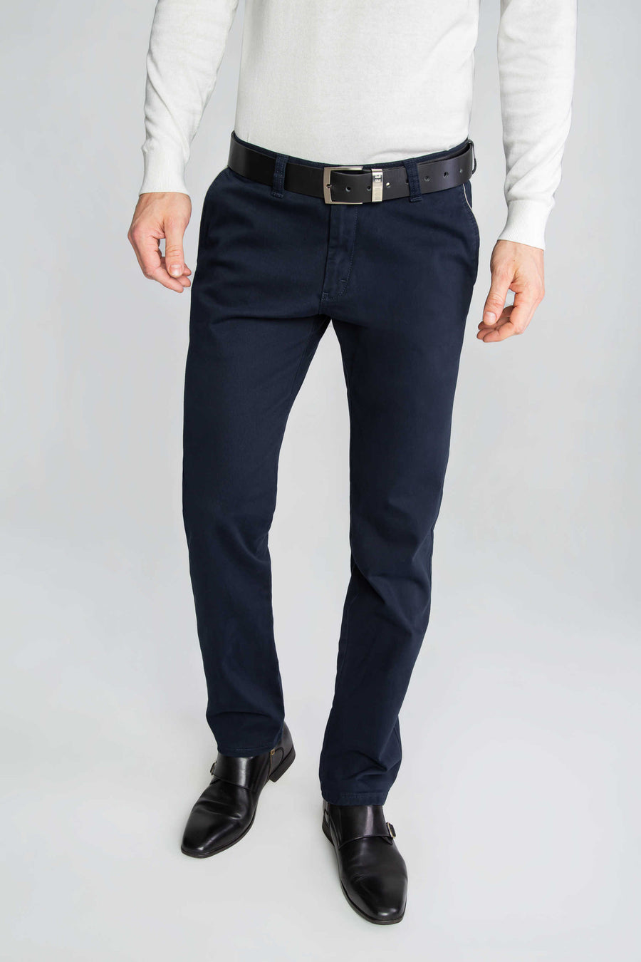 SPODNIE MĘSKIE CHINOS GRANATOWE Z BEŻOWYMI WSTAWKAMI VANKELJEANS® 561B