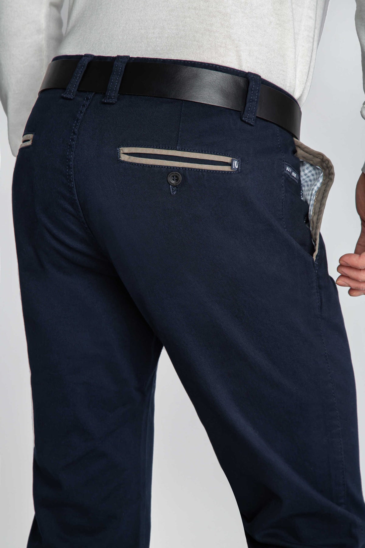 SPODNIE MĘSKIE CHINOS GRANATOWE Z BEŻOWYMI WSTAWKAMI VANKELJEANS® 561B