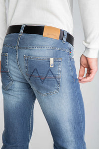 SPODNIE MĘSKIE JEANS WŁOSKIE Z CZERWONĄ WSTAWKĄ VANKELJEANS® 015