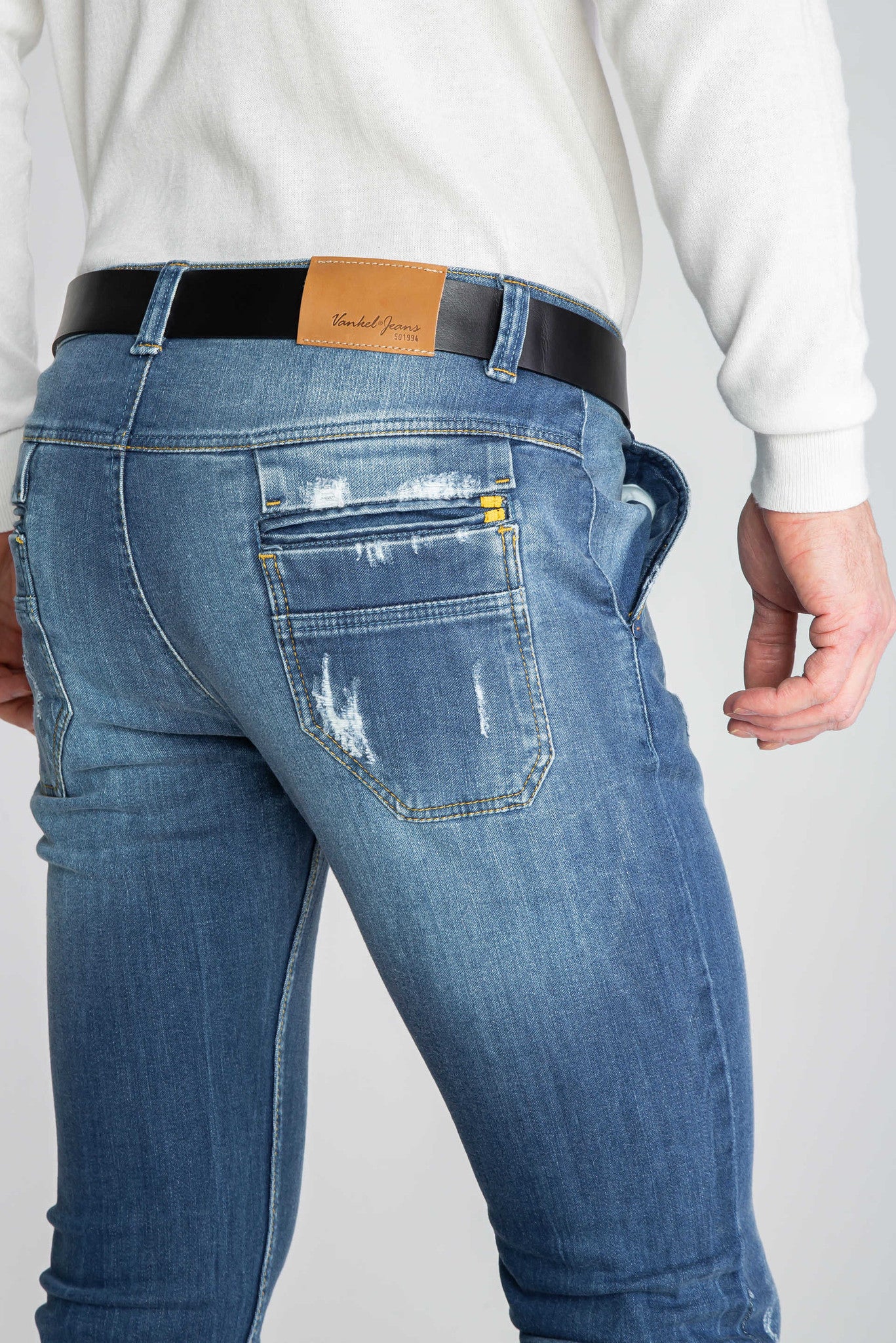 SPODNIE MĘSKIE JEANS WŁOSKIE PORWANE VANKELJEANS® 636