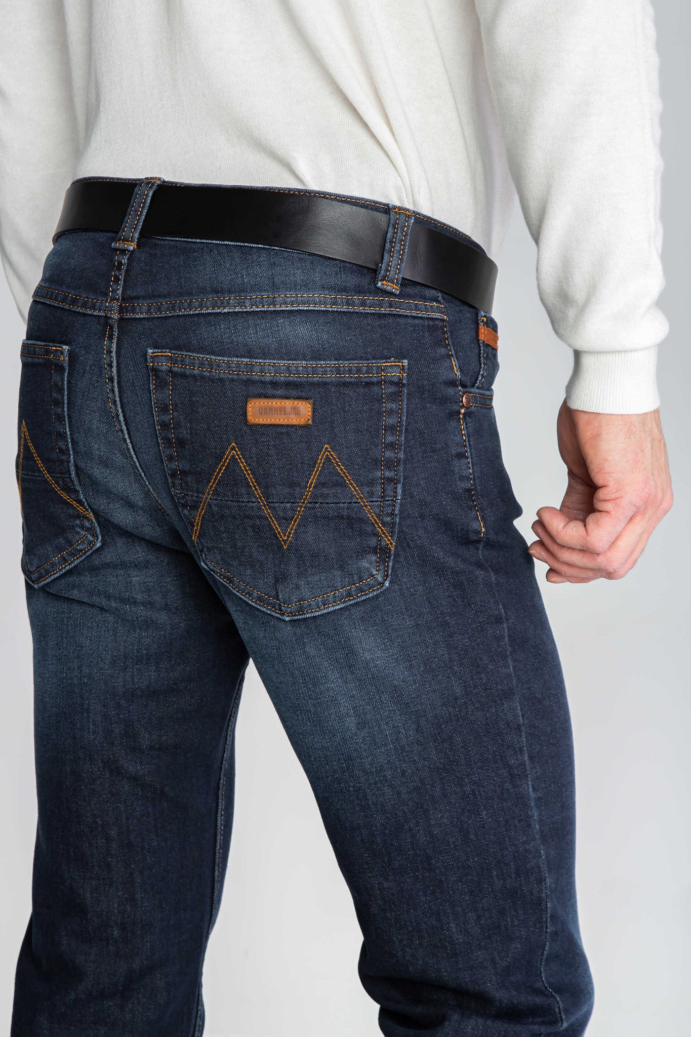 SPODNIE MĘSKIE JEANS CIEMNE Z BRĄZOWYMI WSTAWKAMI VANKELJEANS® 626