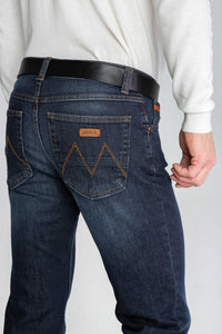 SPODNIE MĘSKIE JEANS CIEMNE Z BRĄZOWYMI WSTAWKAMI VANKELJEANS® 626