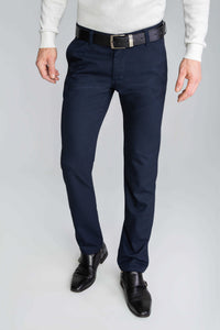 SPODNIE MĘSKIE CHINOS GRANATOWE ZE SKÓRZANYMI WSTAWKAMI VANKELJEANS® 028