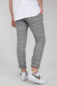 SPODNIE MĘSKIE CHINOS DUŻA KRATKA JASNY SZARY VANKELJEANS® 089