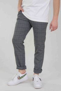 SPODNIE MĘSKIE CHINOS KRATKA CIEMNY SZARY VANKELJEANS® 088