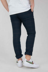 SPODNIE MĘSKIE CHINOS DUŻA NIEBIESKA KRATKA CIEMNE VANKELJEANS® 082