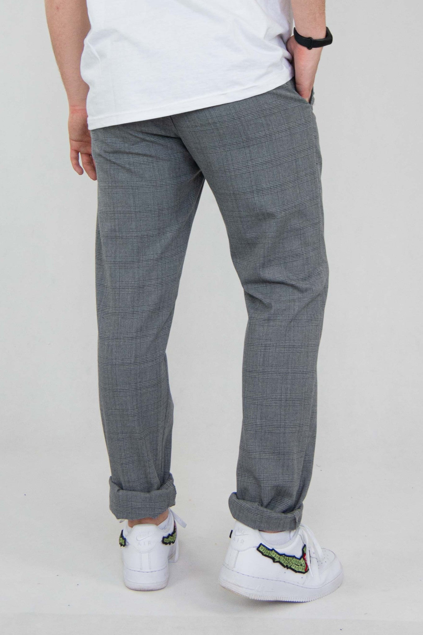 SPODNIE MĘSKIE CHINOS KRATKA PODWÓJNA JASNY SZARY VANKELJEANS® 090