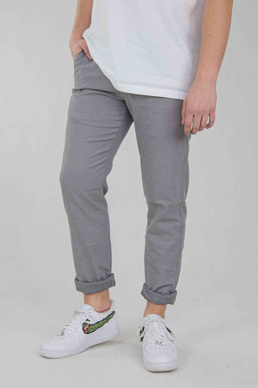 SPODNIE MĘSKIE CHINOS JASNE SZARE KLASYCZNE VANKELJEANS® 076